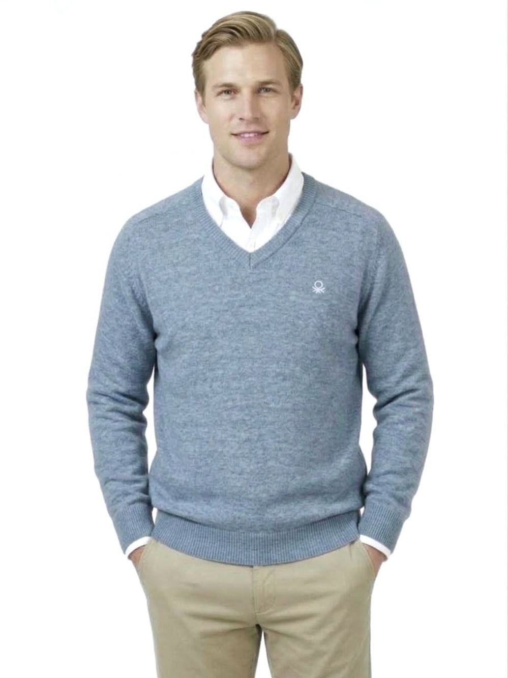 Quiet Luxury Lambswool V-Neck Sweater Icy Blue Minimalist Preppy Business Casual